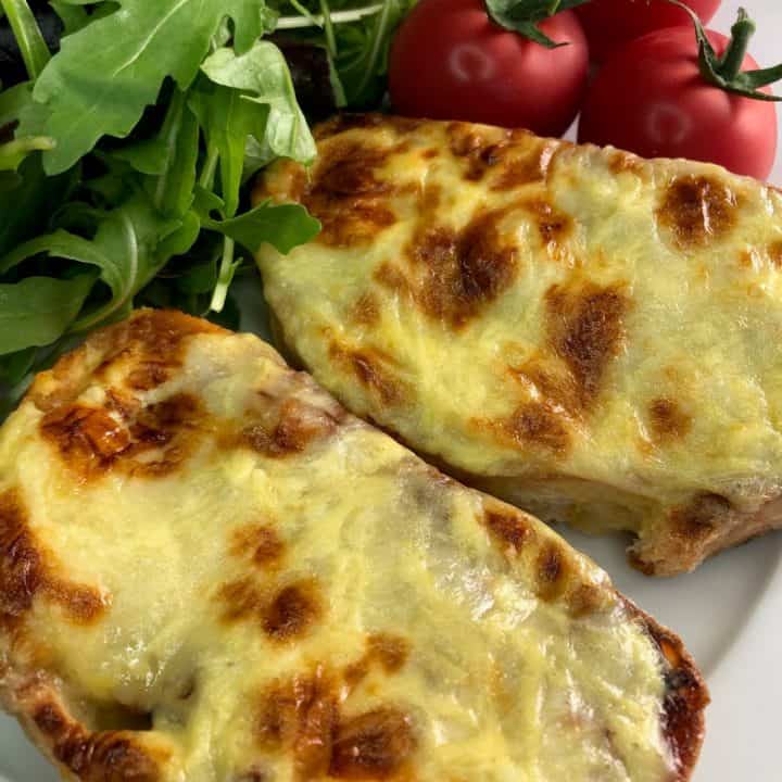 Easy Welsh Cornish Rarebit with cheese and egg and salad