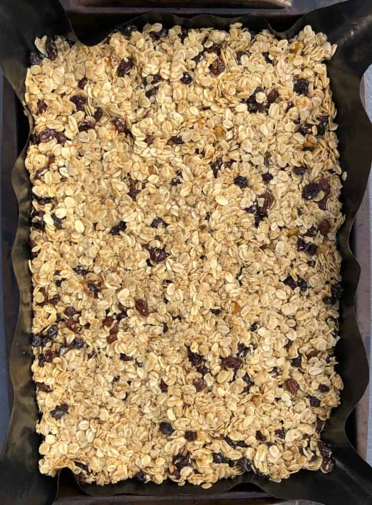 flapjack mixture in tray