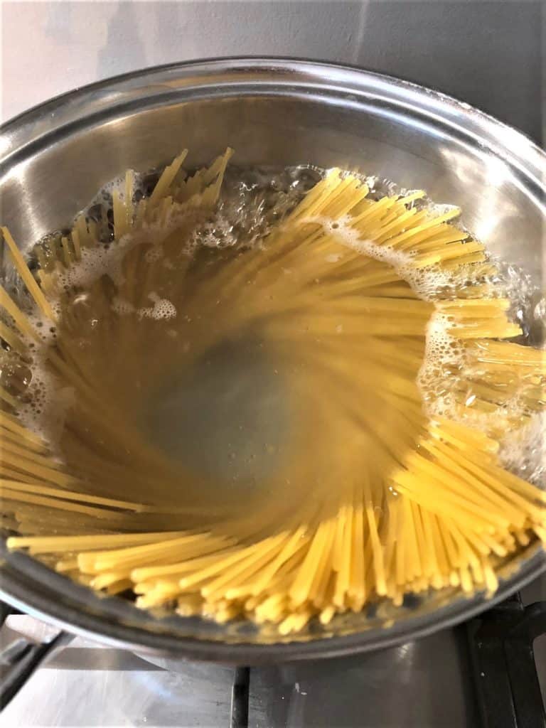 spaghetti in a pan