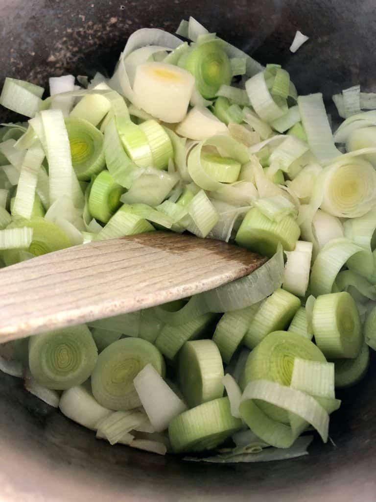 leek & onion in pan