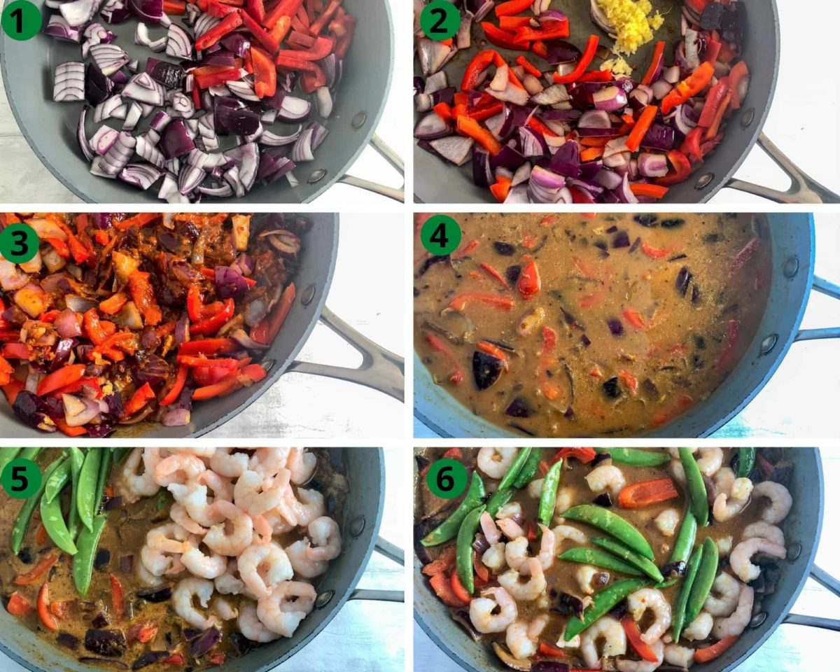 step by step images how to make red thai prawn curry