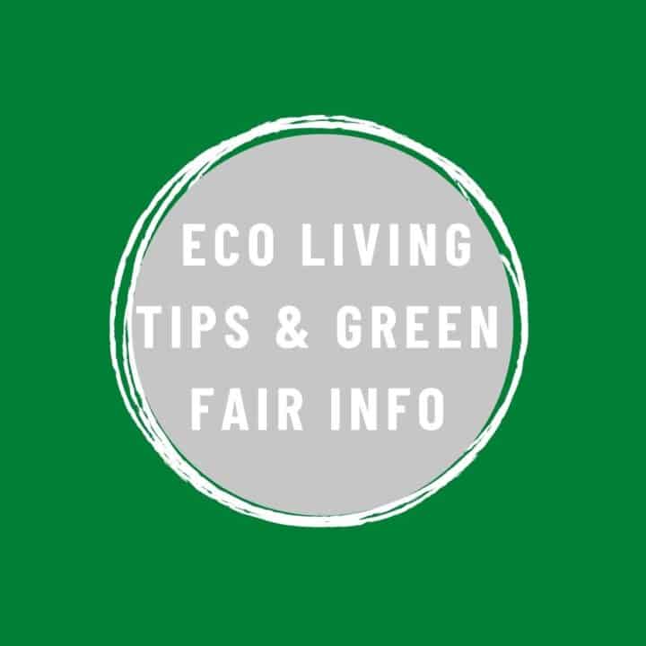 Eco Living and Green Fair Info text on green background