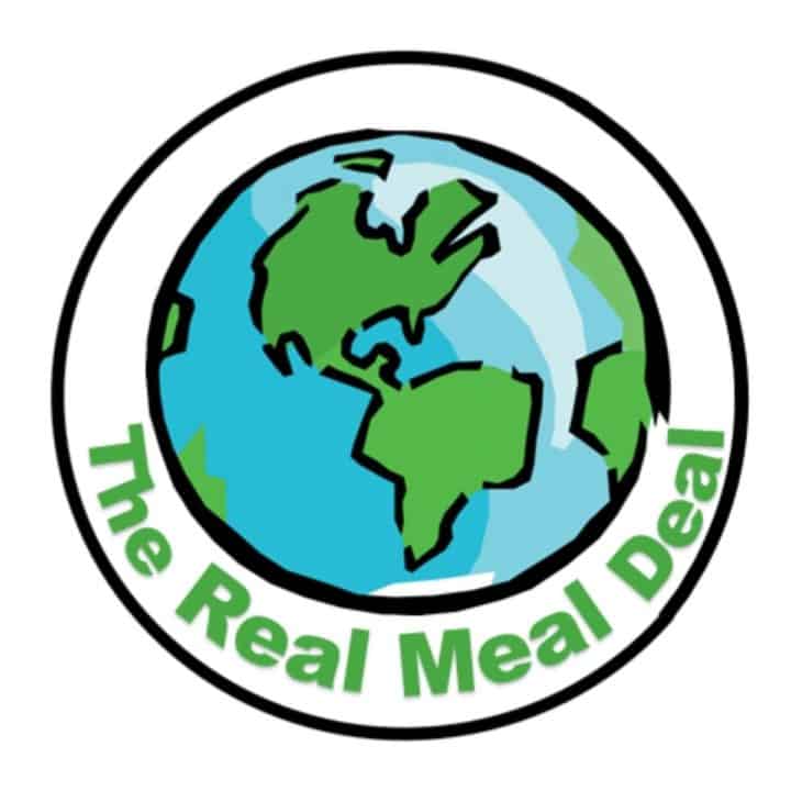 cartoon Globe logo with lettering the real meal deal