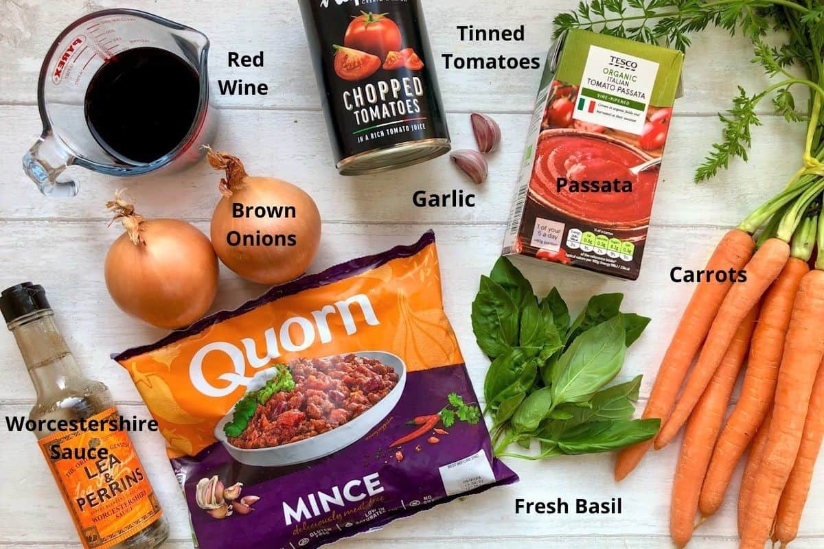 labelled ingredients for quorn bolognese