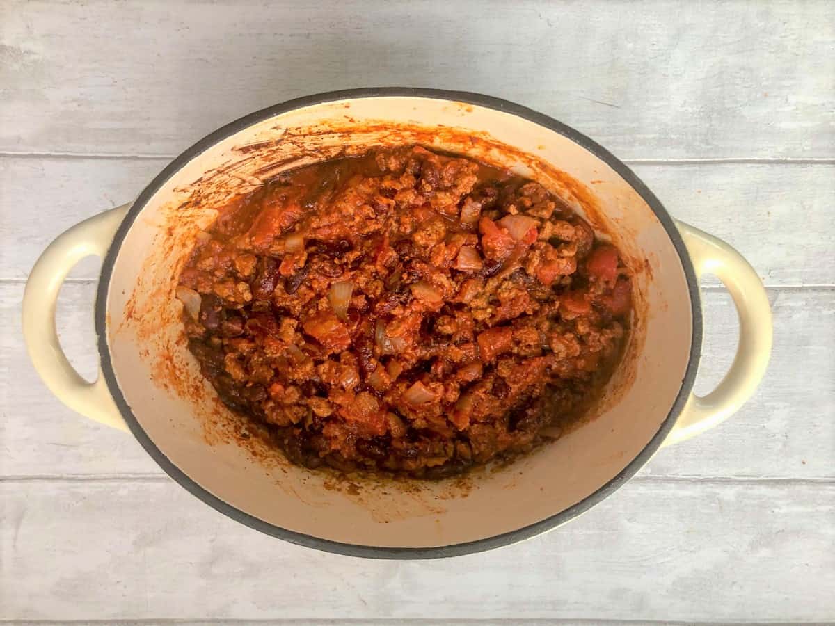 quorn chilli all ingredients added in casserole dish