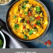 pinterest image for easy fish korma recipe showing curry in a bowl